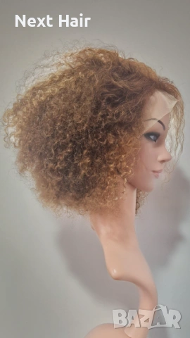Къса естествена афро перука с обем - кафява с руси кичури | Lace Front 13x4, снимка 5 - Аксесоари за коса - 53287354