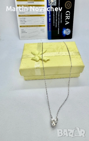 Сребърно колие с мойсанит (Диамант) 1 карат, снимка 9 - Колиета, медальони, синджири - 53820779