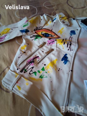 Еко кожа яке с ръчно рисувани елементи, снимка 7 - Якета - 39883971