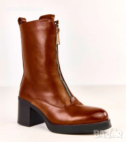 Дамски боти на блоков ток с декоративен цип отпред Erafir, 2цвята , снимка 7 - Дамски боти - 52068804