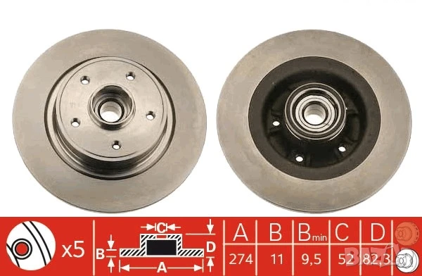 Диск спирачен заден дeсен/ляв (с лагер)RENAULT GRAND SCENIC II,II,LAGUNA II,LATITUDE,SCENIC №R1004PC, снимка 4 - Части - 50737326