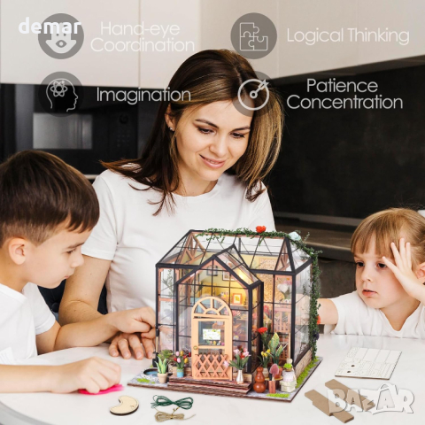 HooySprs Направи си сам комплект мини къща за кукли с мебели и оранжерия, снимка 4 - Други - 44535374