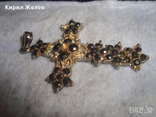 ЗЛАТИСТ СКЪПОЦЕНЕН ВИНТИДЖ НАГРЪДЕН КРЪСТ РЕТРО УКРАШЕНИЕ 6052, снимка 6 - Антикварни и старинни предмети - 36107209