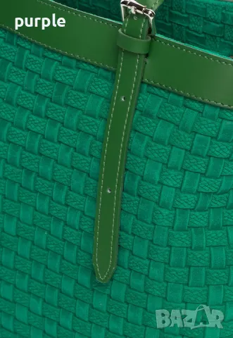 Зелена велурена чанта с плетен дизайн Zee Lane Collection, снимка 2 - Чанти - 48706486