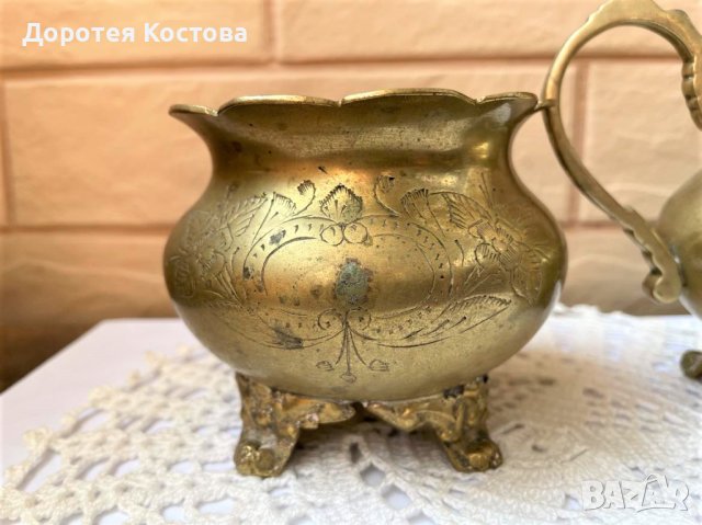 Прекрасен комплект от латиера и захарница от месинг, с маркировки от Англия, снимка 8 - Антикварни и старинни предмети - 41914382