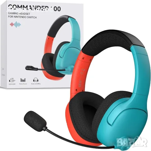 Геймърски слушалки за Nintendo Switch,PC, PS с микрофон, 3,5 мм жак и стерео звук – червено/синьо