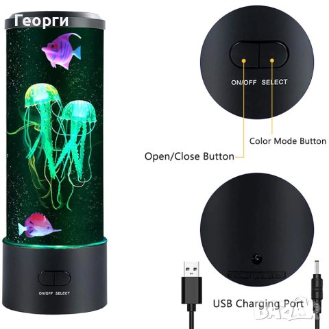 😍Настолна LED нощна лампа аквариум с медузи. , снимка 5 - Настолни лампи - 42660237
