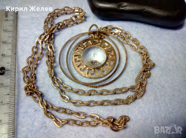 ВЕЛИКОЛЕПНО ПОЗЛАТЕНО ВИНТИДЖ АРТ КОЛИЕ с МЕДАЛЬОН с ФАСЕТИРАН БОХЕМСКИ КРИСТАЛ 40779, снимка 2 - Колиета, медальони, синджири - 51255580