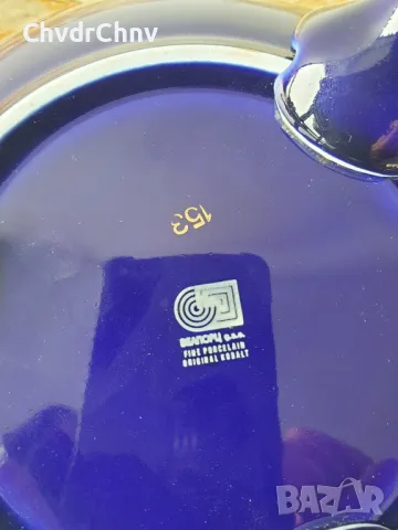 Beanopli 25см/стара италианска декоративна ажурна порцеланова чиния-картина/птица-кобалт-злато, снимка 8 - Картини - 49827770