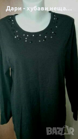 Черна блуза от памучно трико🍀❤XL❤🍀арт.4049, снимка 2 - Блузи с дълъг ръкав и пуловери - 35733775