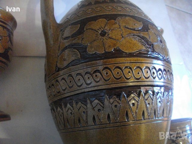 Нов Кипърски Глинен Сервиз За Вино-Ръчно Рисуван-Битов Интериор, снимка 9 - Сервизи - 39726655