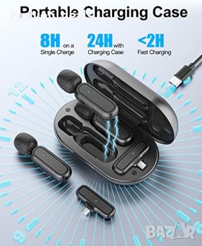 Нови 2 броя Безжичен микрофон за телефони с Iphone Айфон Запис Видео Презентация, снимка 2 - Микрофони - 41600387