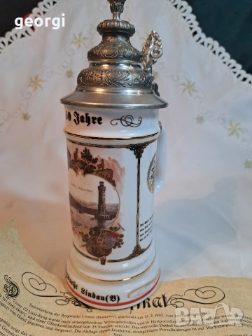 колекционерска немска порцеланова халба с калаен похлупак 33/1