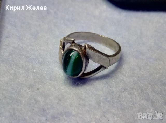 СТАР Винтидж АРТ СКЪПОЦЕНЕН СРЕБЪРЕН ПРЪСТЕН СРЕБРО 900 с РЯДЪК ЦВЯТ ПОЛИРАН КАМЪК КОТЕШКО ОКО 47538, снимка 3 - Антикварни и старинни предмети - 50489487