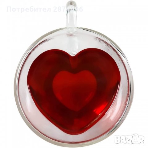 2964 Чаша СЪРЦЕ- стъклена с двойно дъно, двустенна, снимка 6 - Чаши - 35763864