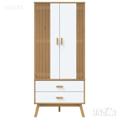 vidaXL Гардероб OLDEN, бял и кафяв, 76,5x53x172 см, борово дърво масив, снимка 7 - Гардероби - 56147299