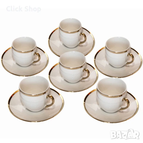 Комплект порцеланови чаши с чинийки – със златен кант