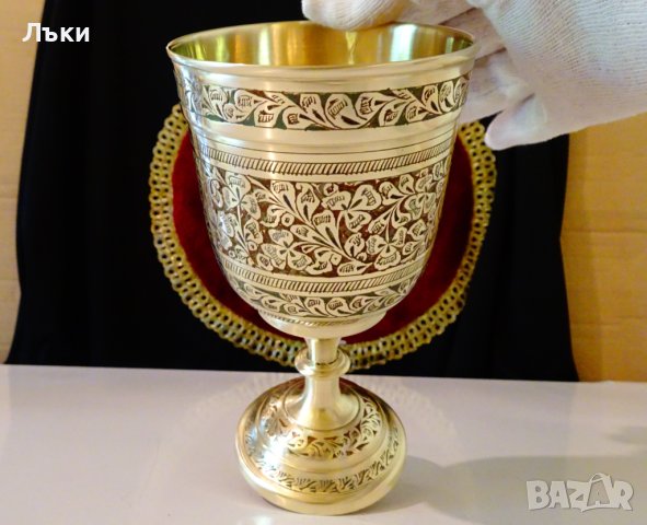  Царски бронзов бокал,чаша за вино,клетъчен емайл. , снимка 2 - Антикварни и старинни предмети - 41791804