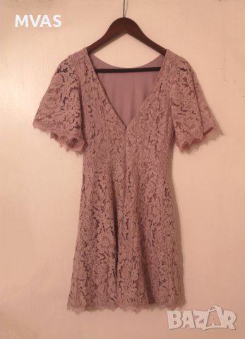 Нова официална дантелена рокля  S размер тъмно розова пепел от рози рокля за сватба , снимка 2 - Рокли - 41344605