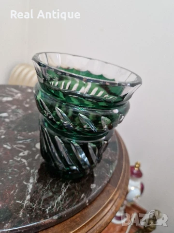 Страхотна антикварна колекционерска белгийска кристална ваза Val Saint Lambert , снимка 5 - Вази - 51041371