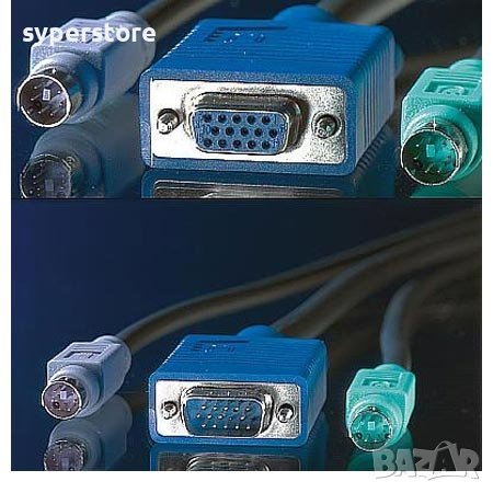 Кабел KVM 1xHD15M/F, 2xPS2M/M,6m,Roline 11.01.5466 SS301195 Мъжко-Мъжко, Мъжко-Женско