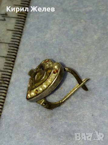 Две СЪРЦА в ЕДНО Стара СРЕБЪРНА АРТ ОБЕЦА с КРИСТАЛЧЕТА СРЕБРО 925 с АНГЛИЙСКО ЗАКОПЧАВАНЕ 40129, снимка 10 - Обеци - 42485854