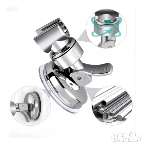 Стойка за душ слушалка, вендуза, регулируема, пластмасова, сребриста, снимка 3 - Други стоки за дома - 53504775