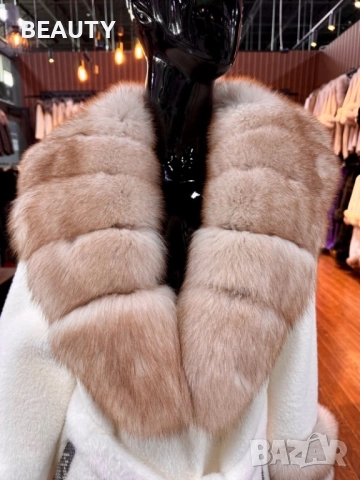 Луксозно Бяло  палто  - Лисица, снимка 2 - Палта, манта - 51644415