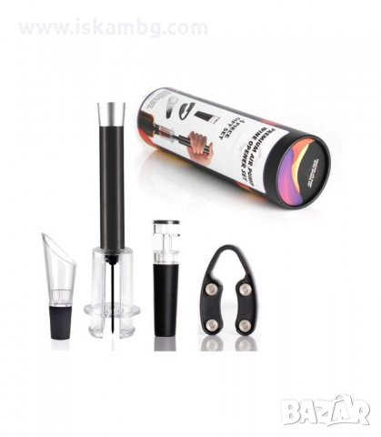 СЕТ ЗА ВИНО ОТ ТИРБУШОН С ВЪЗДУХ, РЕЗАЧКА, ТАПА С ВАКУУМ И НАЛИВНИК - код 2904, снимка 3 - Други - 33910194