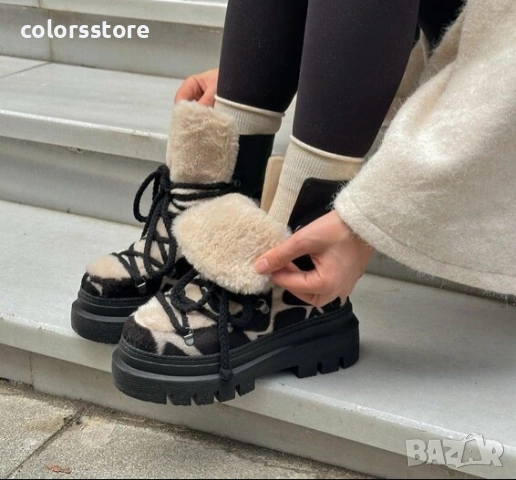 Боти на платформа - черно с бежово принт - BPUH1 