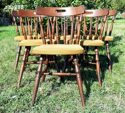 Столове тапицирани стругован бук комплект, снимка 2 - Столове - 34335972
