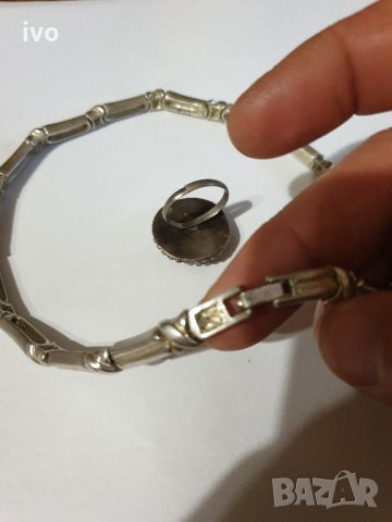 посребрено ланче и пръстен, снимка 4 - Колиета, медальони, синджири - 36013476
