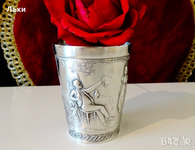 Чаша от калай с релефна картина. , снимка 6 - Антикварни и старинни предмети - 34562766