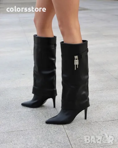 Ботуши на ток - черна кожа - KD120