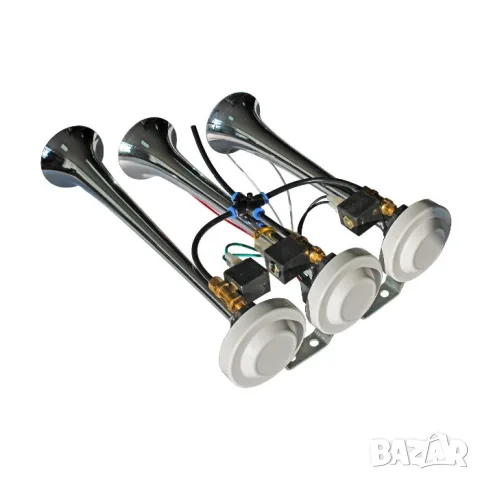 Тройна въздушна тромба 12V с реле и бърза връзка, снимка 2 - Аксесоари и консумативи - 55865405