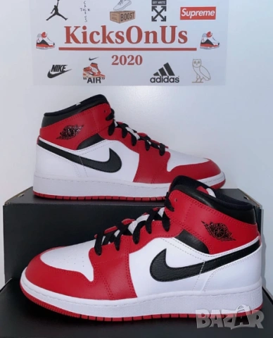 Air Jordan 1 Mid Chicago (2020) номер 39 унисекс модел, снимка 2 - Детски маратонки - 53840778