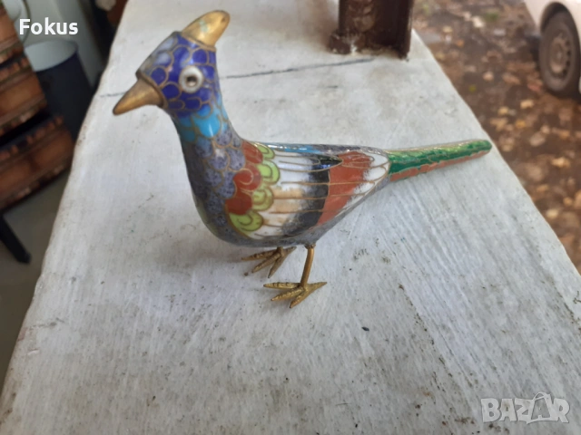 Пиленце птичка клоазоне бронз клетъчен емайл, снимка 4 - Антикварни и старинни предмети - 53294451