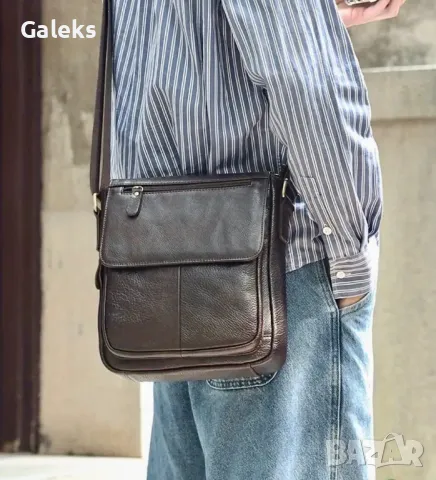 Мъжка кожена чанта през рамо с Творческа визуализация (в Черно и Кафяво)!, снимка 3 - Чанти - 49902532