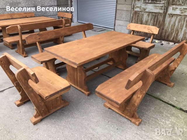 Баварски комплект маса с две пейки, снимка 5 - Маси - 24211866