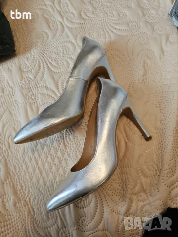 Сребристи обувки, естествена кожа, Kiomi, снимка 3 - Дамски обувки на ток - 48432840