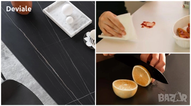 Модерна трапезна дизайнерска маса с керамичен плот и метална основа 160х90х75 см, снимка 8 - Маси - 52293538