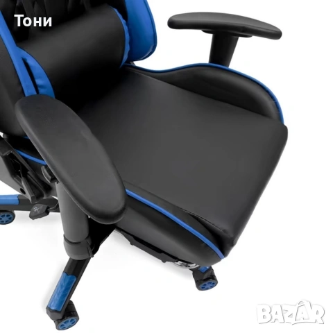 Геймърски стол за релакс с масаж и подложка за крака – син, снимка 11 - Столове - 53239985