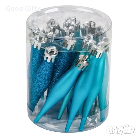 18 броя Комплект тюркоазени коледни висулки, 8см, снимка 2 - Други стоки за дома - 42686347