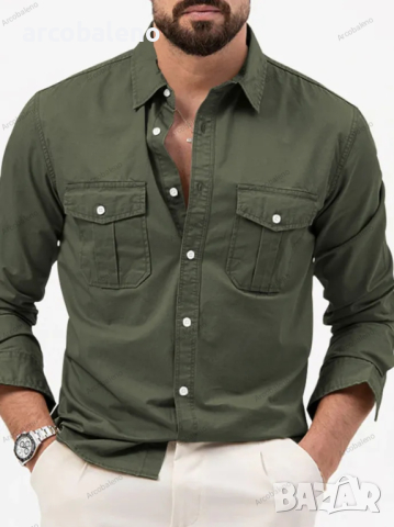 Нова мъжка горна риза с много джобове и дълги ръкави, 5цвята , снимка 5 - Ризи - 44840632