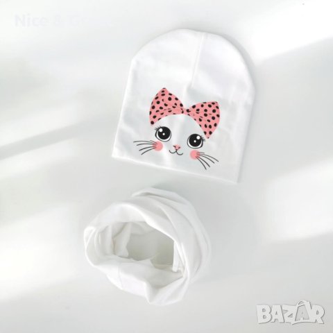 Шапка и шал с коте есен-зима, снимка 3 - Бебешки шапки - 42213136