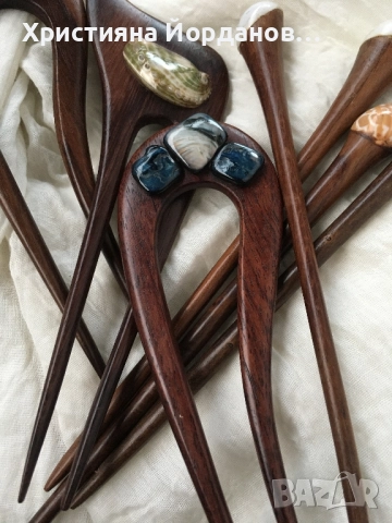Ръчно изработени дървени фуркети за коса , снимка 3 - Аксесоари за коса - 52360229