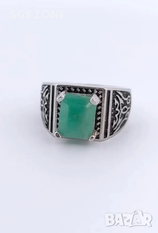 Мъжки сребърен пръстен с изумруд от Тайланд, снимка 5 - Пръстени - 53383950