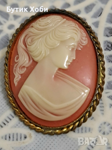 Винтидж брошка камея, снимка 2 - Антикварни и старинни предмети - 44624040