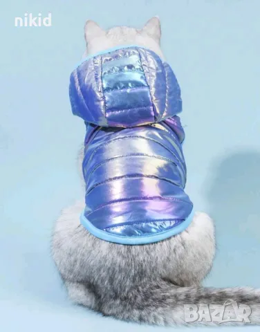 Холограмно синьо - лилаво кучешко яке за куче кучета коте котка котешка дреха, снимка 2 - За кучета - 48818622
