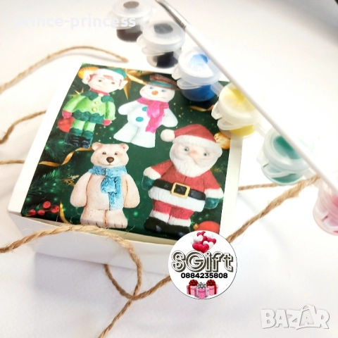 Творчески комплект с коледни фигурки за оцветяване Дядо Коледа, Елф, Мече и Снежен човек, снимка 3 - Декорация за дома - 52206484